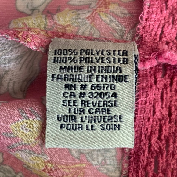 Anthropologie RannaGill Pink Floral Boho Pintuck Crochet Lace Chiffon Top S - Picture 8 of 13